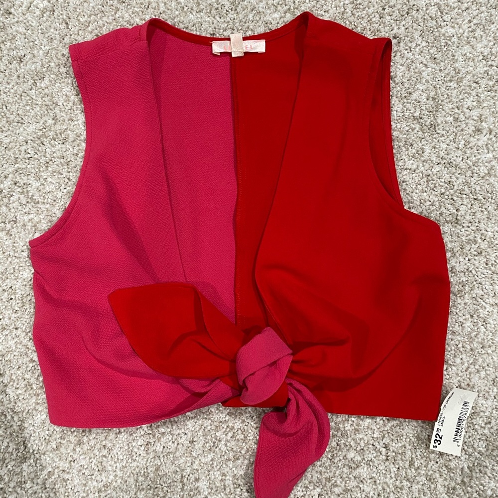 Colorblock Pink&Red Plunge Tie-Up Tank (Small) NEW